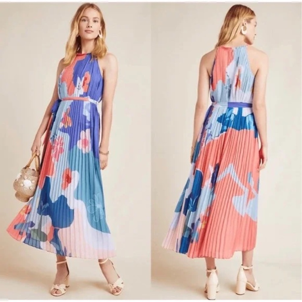 Anthropologie Pankaj & Nidhi Encanta Pleated Floral Abstract Maxi Dress MP